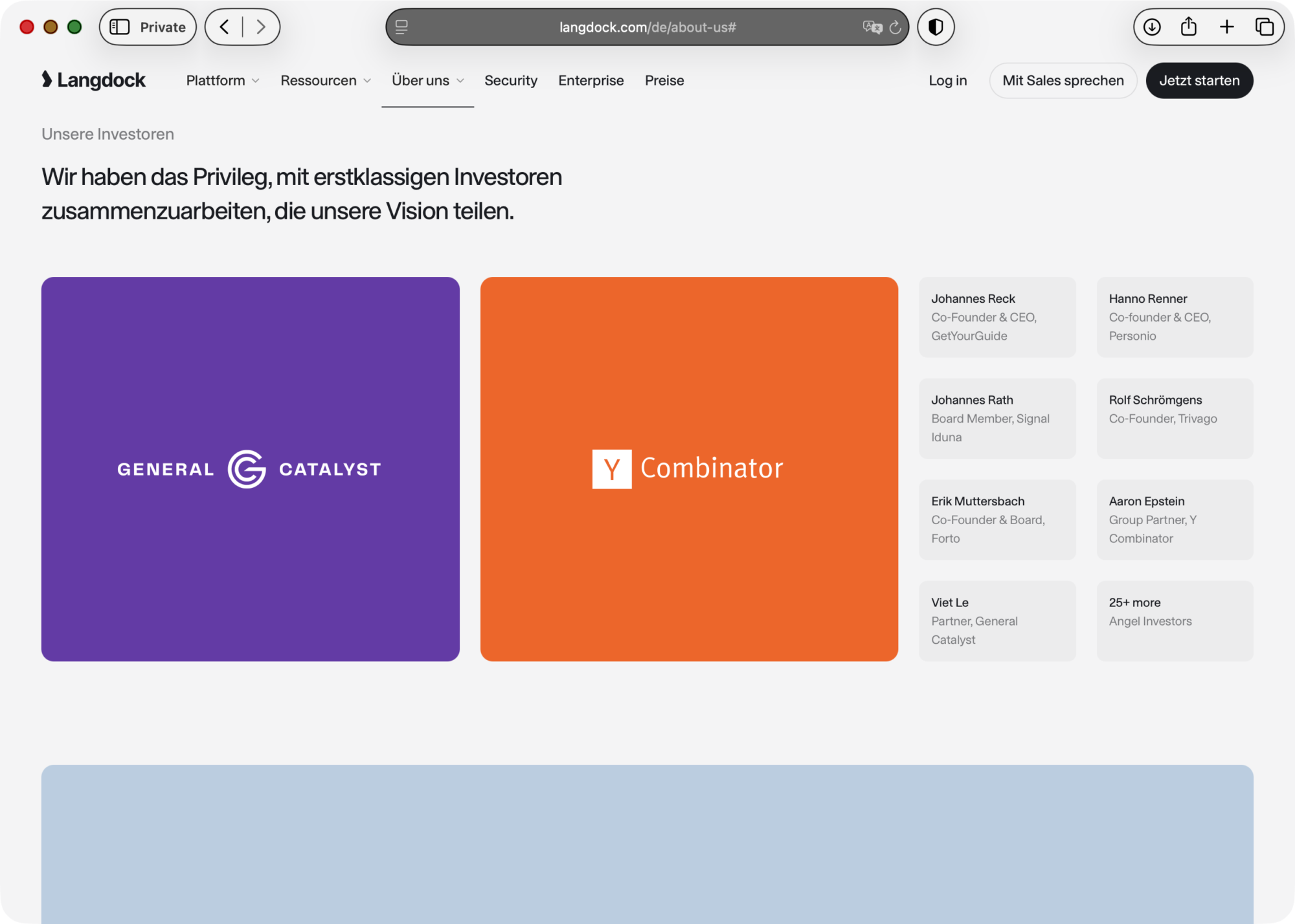 Screenshot: Investoren von Langdock