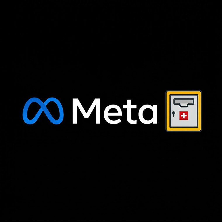 Bild: Logo von Meta mit einem schweizerischen Briefkasten (KI-generiert)